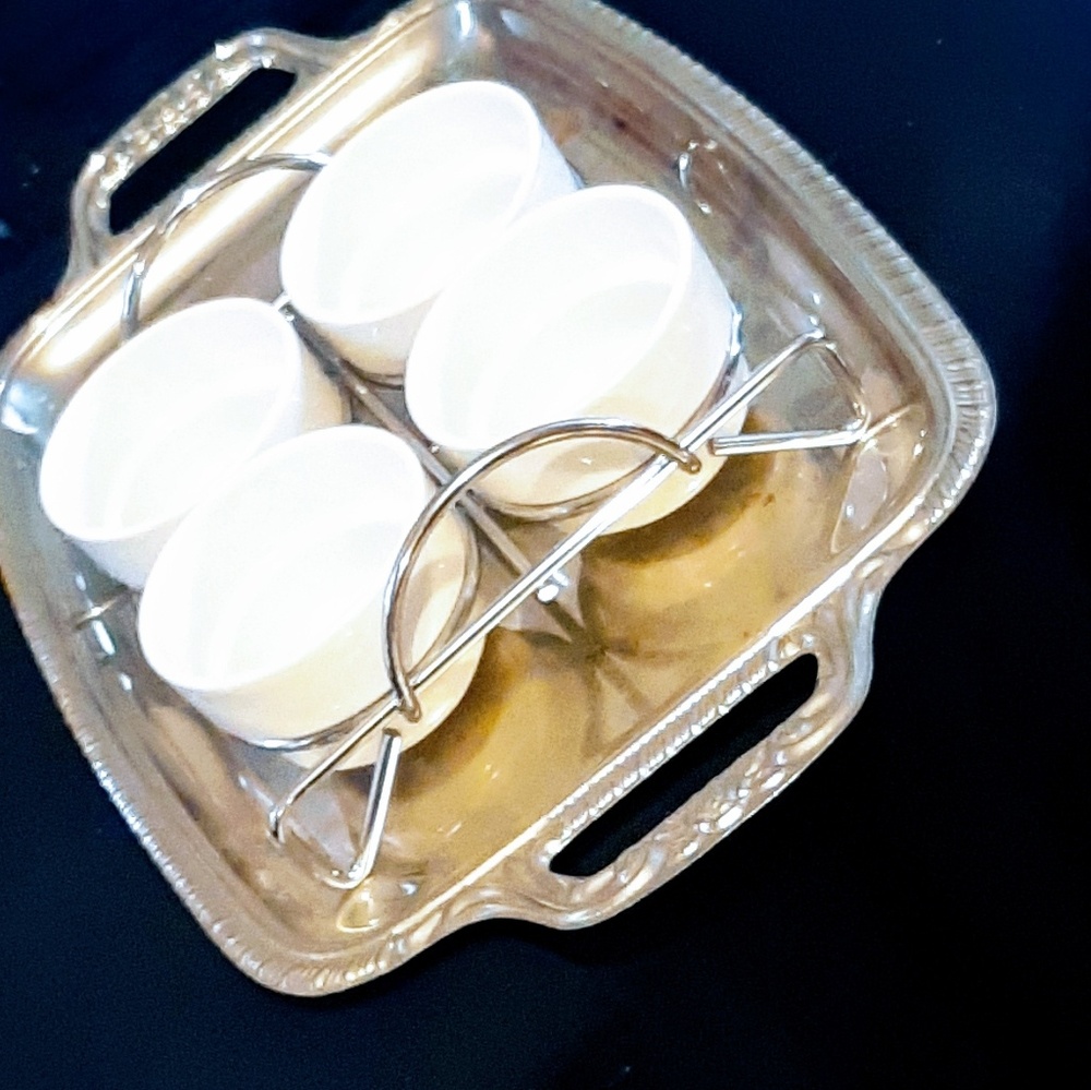 Silver service tray with desert cups